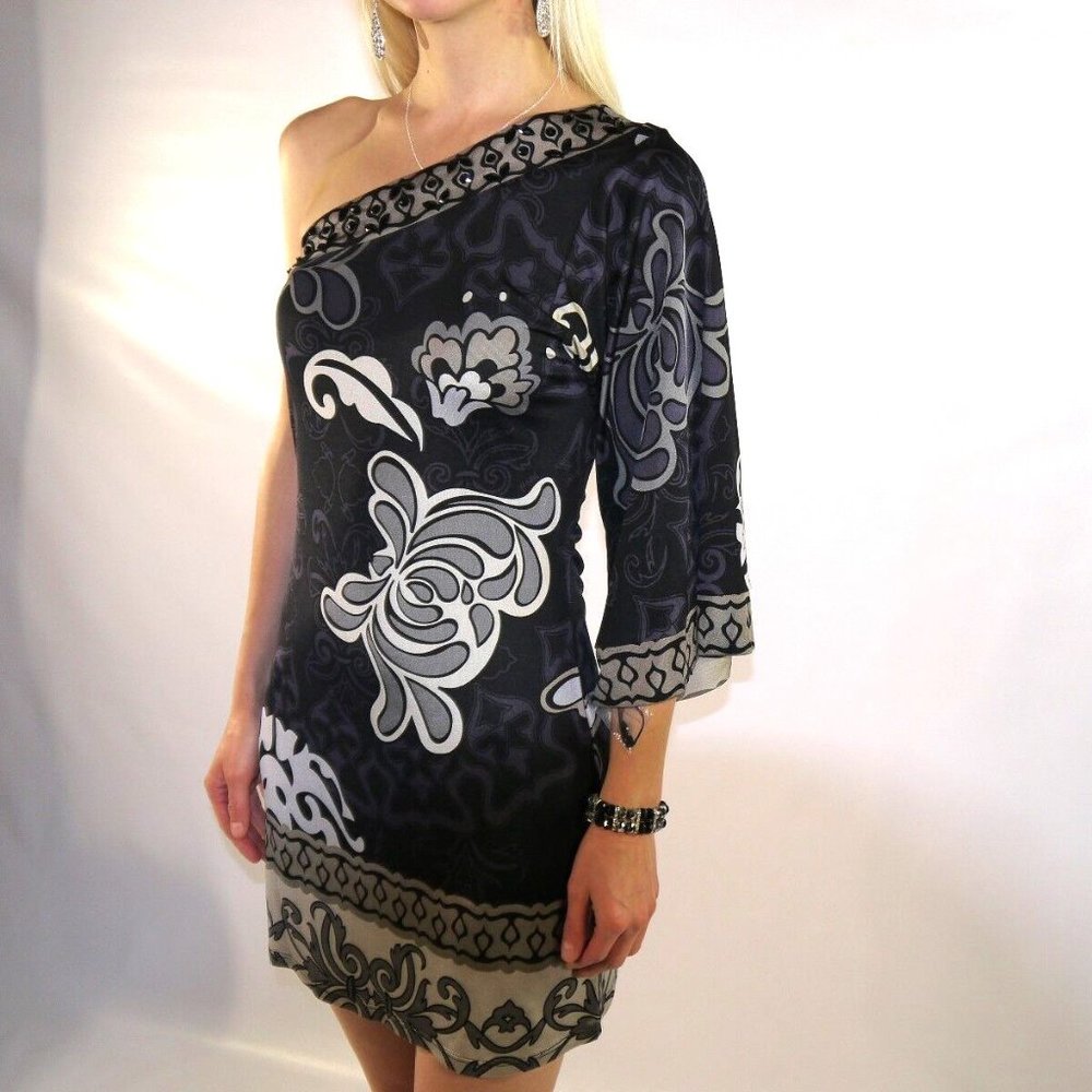 HALE BOB ONE SLEEVE BEADED MINI DRESS SIZE S 100% SILK  $299   VERY SEXY